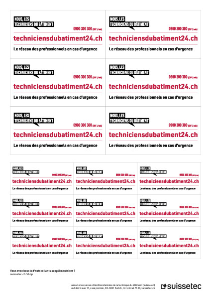 Set d'autocollants techniciensdubatiment24.ch