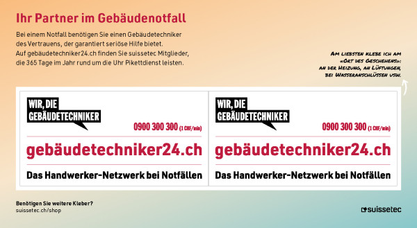 Kleberset gebäudetechniker24.ch für die Abgabe an Kunden
