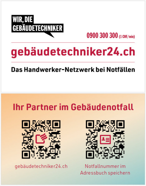 Visitenkarten gebäudetechniker24.ch für die Abgabe an Ihre Kunden