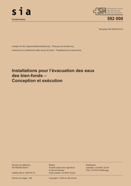 SN 592000:2024 Installations pour évacuation des eaux des biens-fonds